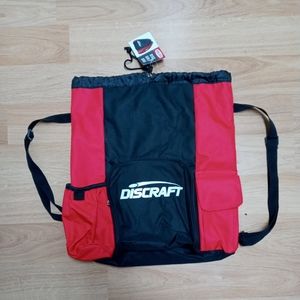 Discraft Backpack Draw String Disc Golf Bag Drawstring NWT Red Black Pockets New